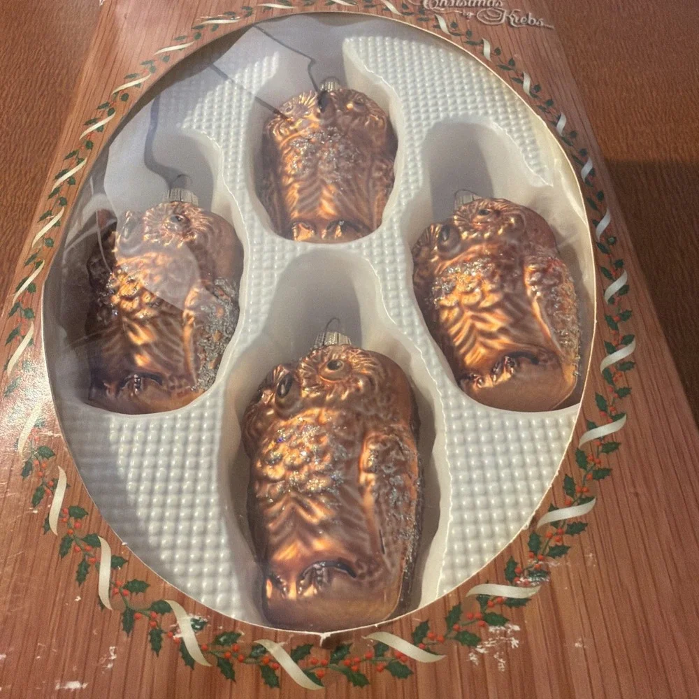 Vtg Christmas‎ By Krebs Glass Blown Owl Ornaments 3.5